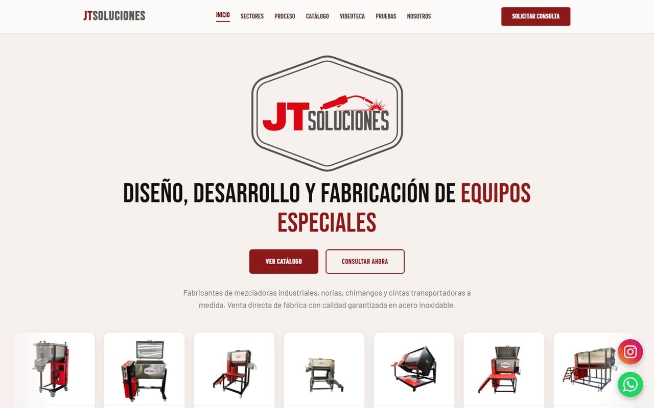 Página web de JT Soluciones, fabricantes de equipos industriales